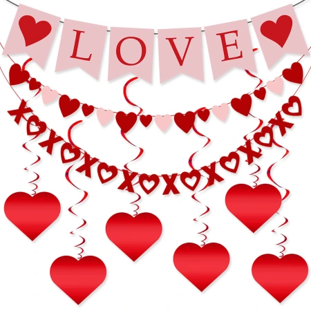 Wholesale and retail of LOVE Flag XO heart-shaped spiral Pendant Set for Valentine's Day proposal and wedding decoration 2025 Wholesale and retail of LOVE Flag XO heart-shaped spiral Pendant Set for Valentine's Day proposal and wedding decoration 2025